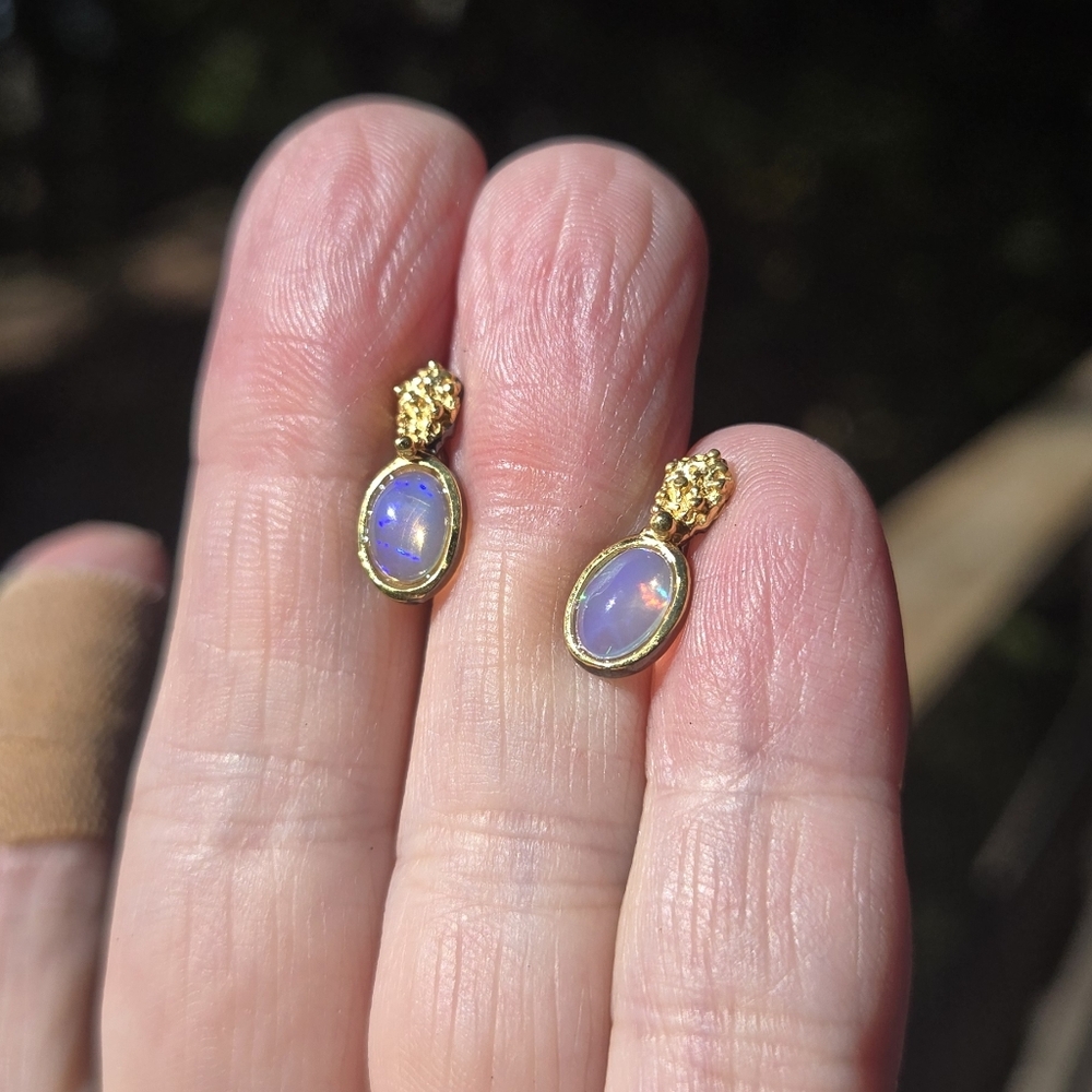Opal 1.5k Each Natural Gemstone Sterling Rhodium & Gold Earrings - Picture 5 of 9